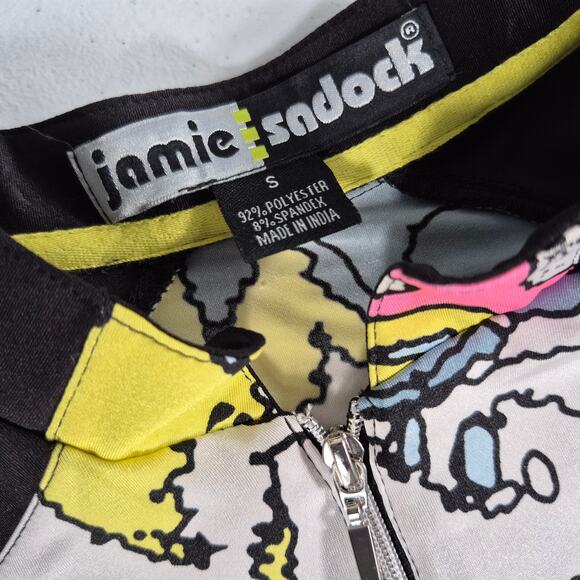 Jamie Sadock Blue Yellow Black Pink Abstract Short Sleeve Activewear Top Shirt S - Picture 4 of 4